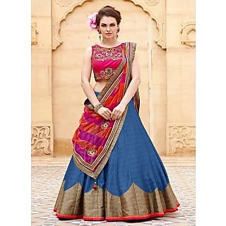 New Pink And Blue Baglori Silk Lehenga Choli