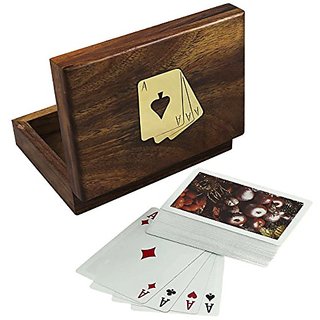 Buy Deluxe Wooden Single Card Box with 1 Deck of Plastic Coated Playing ...