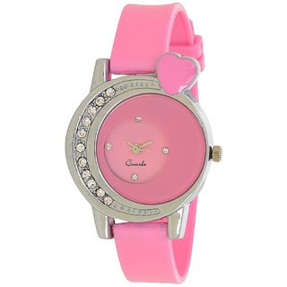 Glory Pink Style Heart Shape Diamond Fancy look Collection PU Analog Watch - For Women
