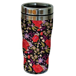 16-Ounce Tree-Free Greetings sg23720 Black Floral Pattern by Nel Whatmore Travel Tumbler