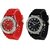 Red Black 2 Pack Geneva Crystal Rhinestone Large Face Watch with Silicone Jelly Link Band