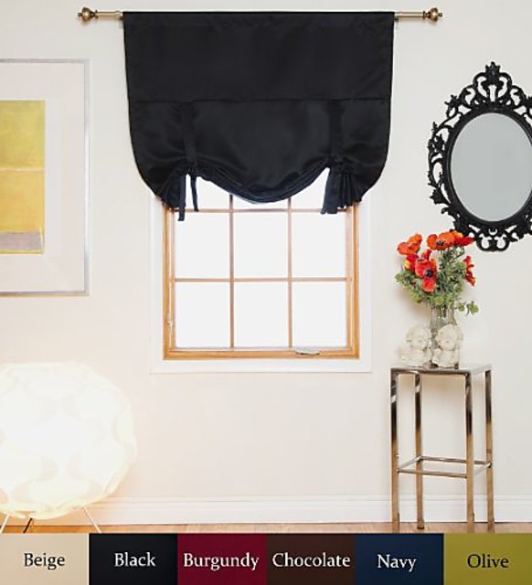 Black Rod Pocket Thermal Insulated, Tie Up Shade Curtains