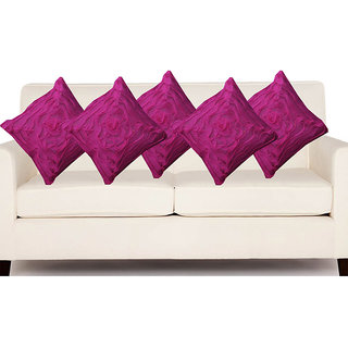 Deal Wala Set Of 5 Attractive Rose Design Cushion Cover-dark Purple