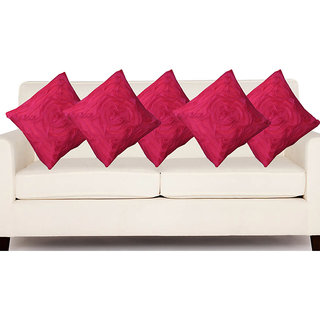 Deal Wala Set Of 5 Attractive Rose Design Cushion Cover-deep Pink