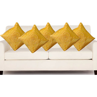 Deal Wala Set Of 5 Attractive Rose Design Cushion Cover-yellow