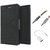 Wallet Flip case Cover For Reliance Lyf Flame 1  (BLACK) With 3.5mm Stereo Audio Earphone Splitter + Metal Aux Cable- 1 Meter(colour may vary)