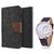 Wallet Flip case Cover For Reliance Lyf Wind 4  (BROWN) With Moving Diamond  Women Watch