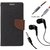 Wallet Flip case Cover For Micromax Bolt S302   (BROWN) With Raag Earphone(3.5mm) + Metal Aux Cable- 1 Meter(colour may vary)