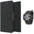Wallet Flip case Cover For Micromax Bolt Q336  (BLACK) With Black Dial Analog-Digital Watch-S-SHOCK For Men
