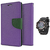 Wallet Flip case Cover For Nokia Lumia 520  (PURPLE) With Black Dial Analog-Digital Watch-S-SHOCK For Men