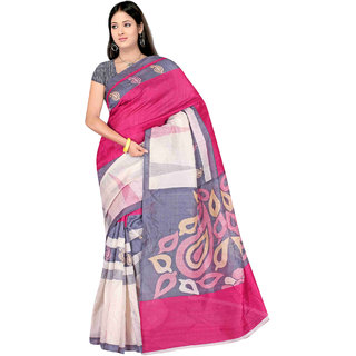 Winza Designer Bhagalpuri Cotton Silk Red  Black Colour Printed Saree With Blouse Piece