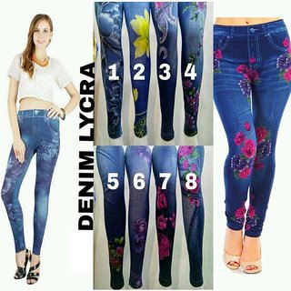 Buy Klick2Style Floral Printed Blue Shades Denim Look Leggings Jeans Look  Like Pack of 2 Online @ ₹666 from ShopClues