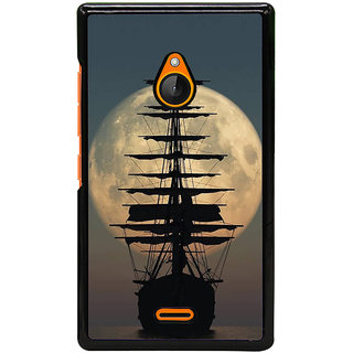 Fuson Designer Back Cover For Microsoft Lumia 540 Dual Sim Full Moon Beautiful Moon Ship On Voyage Pirate Ship Calm Sea