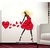Wall Stickers Artistic Lady With Dress Of Rose Petals and Red Heart Flower
