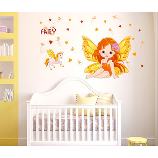 Wall Stickers Pretty Girl Fairy Princess With Feathers And Unicorn For Kids Baby Room Design