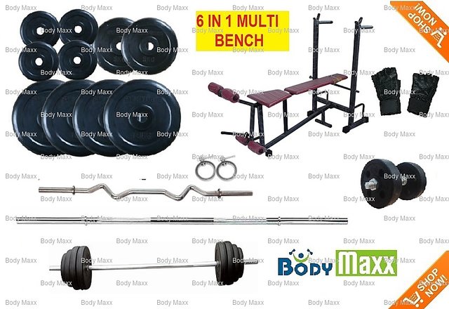 Buy 32 Kg Body Maxx Home Gym Set With 6 In 1 Weight Lifting Bench