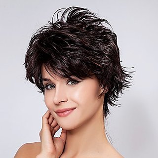 Diy Wig Womens Short Curly Fluffy Hair Wigs Red Highlights In Dark Brown New Heat Resistance Full Hair Wigs