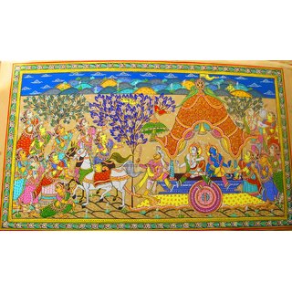 Pattachitra- Shri Krishna With Brother Returning To Mathura On Chariot