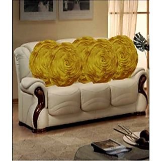 Hard Rock Set Of 5 Attractive Circle Rose Design Cushion Cover-yellow