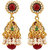 Rajwada Arts Brass Green Enamel  with Red stone Jhumki Earrings