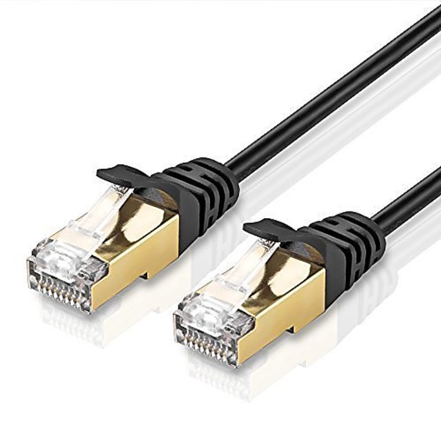 Premium CAT-7 Double Shielded 10 Gigabit 600MHz Ethernet Cable, Black 7 Feet