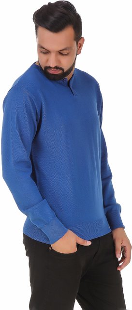 Buy Spunk Blue Henley Long Sleeve Sweaters pullover For Men