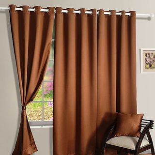Hard Rock Set Of 3 Crush Plain Eyelet Door Curtain-brown