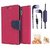 Wallet Flip Cover For Micromax Yu Yureka/Yureka PLUS AQ5510  (Pink) With 3.5mm TARANG Stereo Sound Earphones with Mic + Ring Stand Holder (Color May vary)