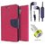 Wallet Flip Cover For Micromax Canvas Colours A120  (Pink) With 3.5mm TARANG  Earphones with Mic + 2 Port USB Car Charger Adapter(Color May vary)