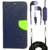 Wallet Flip Cover For Micromax Canvas Pep Q371  (Blue) With 3.5mm TARANG  Earphones with Mic + Fabric 3.5 mm Aux Cable-1 Meter (Color May vary)