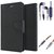 Wallet Flip Cover For Reliance Lyf Flame 4  (Black) With 3.5mm TARANG  Earphones with Mic + Metal High Quality 3.5 mm Aux Cable-1 Meter (Color May vary)
