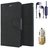 Wallet Flip Cover For Samsung Galaxy Grand Prime SM-G530  (Black) With 3.5mm TARANG  Earphones with Mic + 2 Port Metal Car Charger(Color May vary)