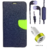 Wallet Flip Cover For HTC Desire 516  (Blue) With 3.5mm TARANG  Earphones with Mic + 2 Port USB Car Charger Adapter(Color May vary)