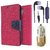 Wallet Flip Cover For Samsung S7 Edge Plus  (Pink) With 3.5mm TARANG  Earphones with Mic + 2 Port Metal Car Charger(Color May vary)