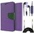 Wallet Flip Cover For Micromax Bolt Q324  (Purple) With 3.5mm TARANG  Earphones with Mic + Fabric 3.5 mm Aux Cable-1 Meter (Color May vary)