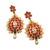 Kriaa by JewelMaze Maroon Pota Stone Pearl Drop Peacock Gold Plated Dangle Earrings -AAA0493