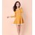 Klick2Style Long-Sleeved Lace Trim A-Line Dress Yellow