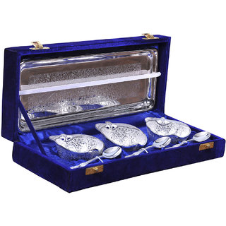 Rangsthali Posh Brass Fruit Bowl Silver Plated Set Of 7 Pcs # RBSS00030