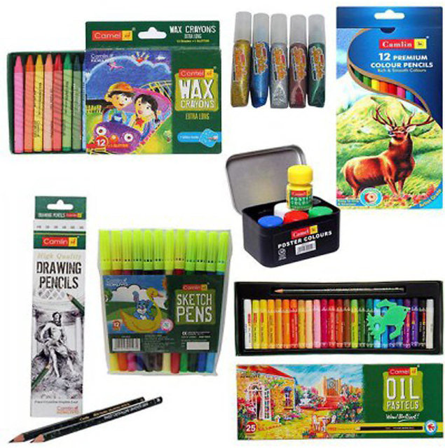 Camlin Sketch Pens with Free Stencil  24 Shades Multicolor  Camel  Kokuyo Extra Long Wax Crayons Gold Silver Pack Of 24 Shades  Amazonin