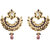 Kriaa by JewelMaze Kundan Purple Austrian Stone Pearl Gold Plated Chandbali Earrings-AAA0061