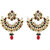 Kriaa by JewelMaze Kundan Austrian Stone Red And Green Pearl Gold Plated Chandbali Earrings-AAA0062
