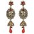 Kriaa by JewelMaze Red Austrian Stone Pearl Drop Antique Gold Plated Dangle Earrings-AAA0128