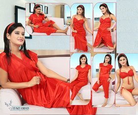 Womens 12pc Bra Panty Skirt Sleep-Shirt Capri Gown Babydoll Top Pajama Robe Nighty Coat 1001D Bed Red Set