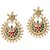 Kriaa by JewelMaze Kundan Red And Green Pota Austrian Stone Pearl Gold Plated Dangle Earrings-AAA0153