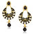 Kriaa by JewelMaze Kundan Black Meenakari Pearl Drop Gold Plated Chandbali Earrings - AAA0282