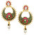 Kriaa by JewelMaze Kundan Pink And Green Meenakari Pearl Drop Gold Plated Chandbali Earrings - AAA0300