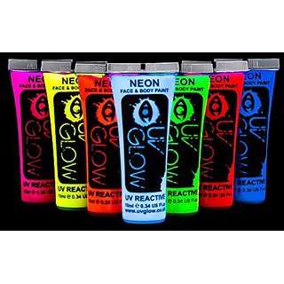 Uv Glow Blacklight Face and Body Paint 0.34oz - Set of 7 Tubes - Neon ...