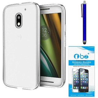 TBZ Transparent Silicon Soft TPU Slim Back Case Cover for Moto E3 Power with Stylus Pen and Tempered Screen Guard