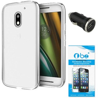 TBZ Transparent Silicon Soft TPU Slim Back Case Cover for Moto E3 Power with Car Charger and Tempered Screen Guard