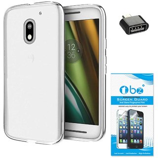 TBZ Transparent Silicon Soft TPU Slim Back Case Cover for Moto E3 Power with OTG Adaptor and Tempered Screen Guard